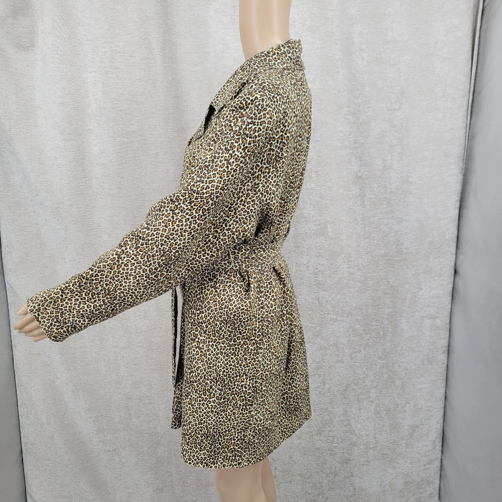 Tasha Polizzi Trench Coat Vintage Linen Leopard Print Double Breasted - Picture 4 of 13